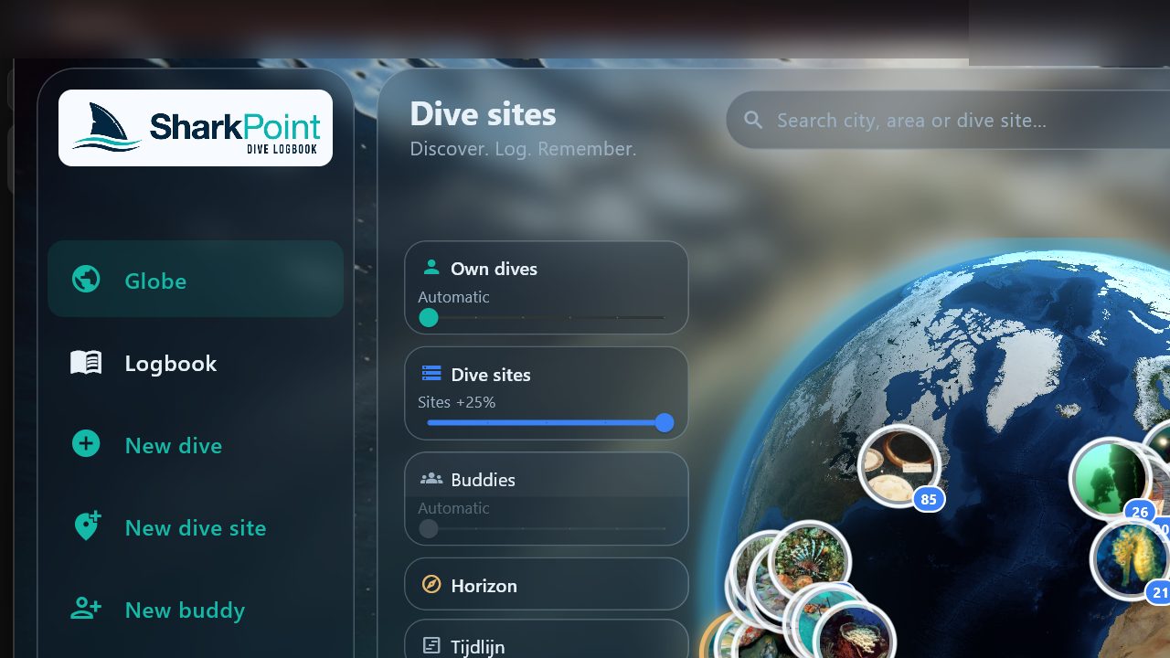 SharkPoint 3D globe with dive sites