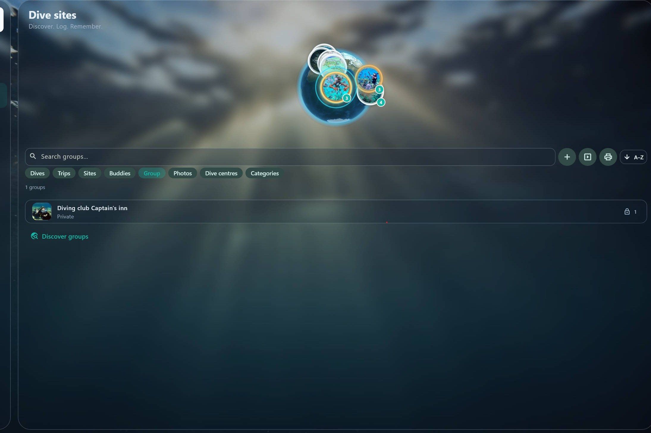 Groups tab in the SharkPoint logbook