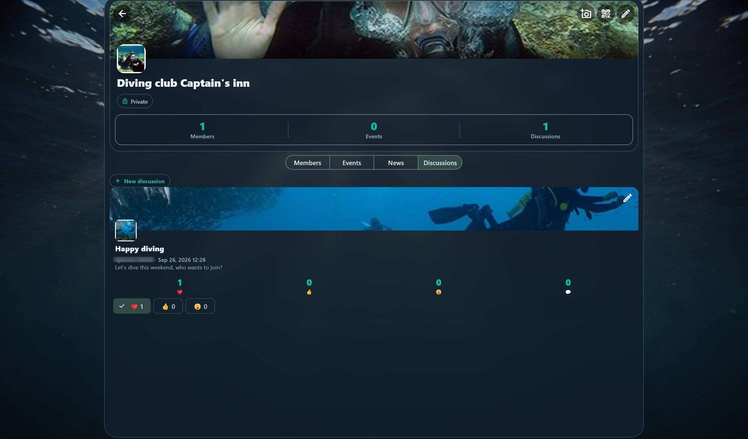 Private group dossier for a dive club