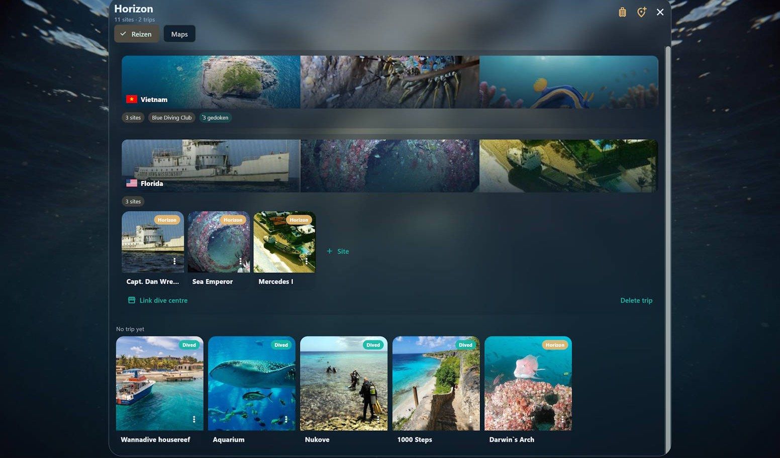 Horizon planning with trips and sites