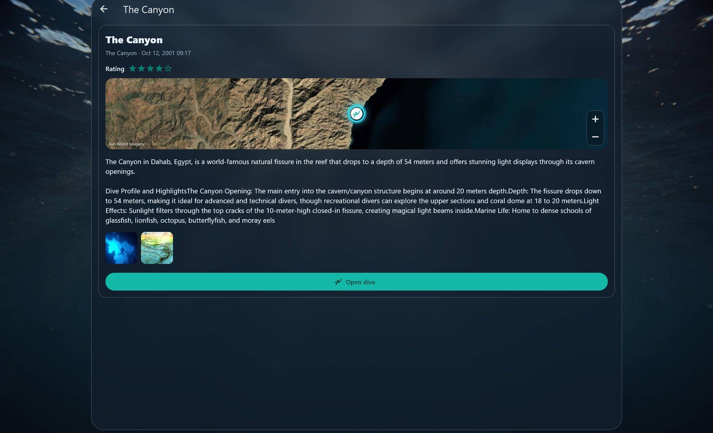 Opening a dive from a SharkPoint trip dossier